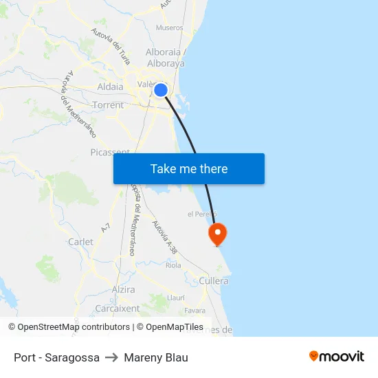 Port - Saragossa to Mareny Blau map
