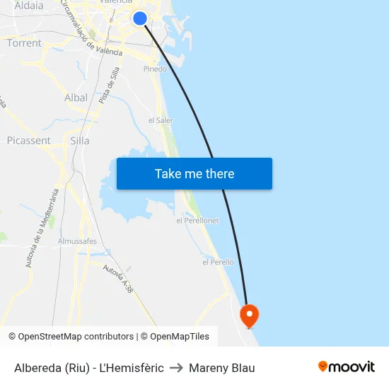Albereda (Riu) - L'Hemisfèric to Mareny Blau map