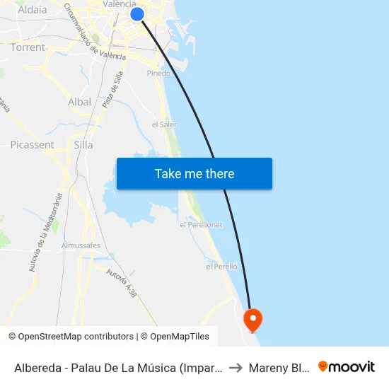 Albereda - Palau De La Música (Imparell) to Mareny Blau map
