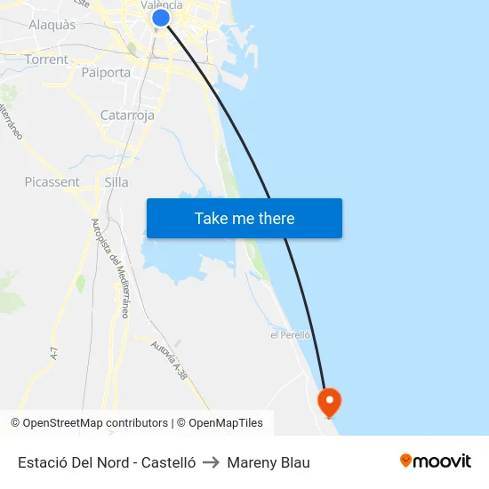 Estació Del Nord - Castelló to Mareny Blau map