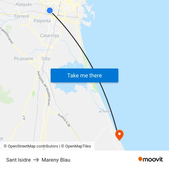Sant Isidre to Mareny Blau map