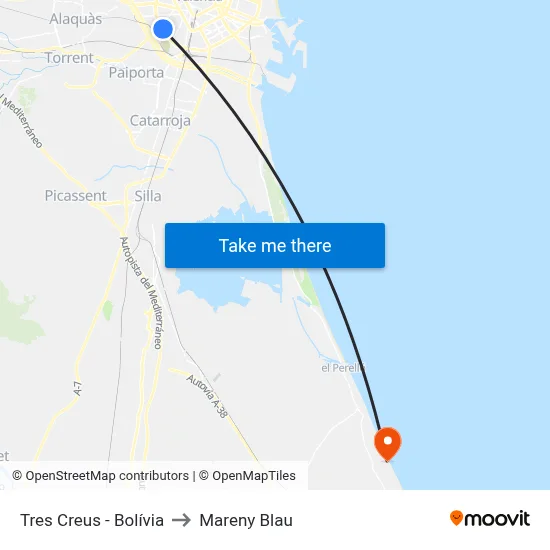 Tres Creus - Bolívia to Mareny Blau map