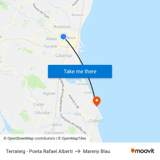 Terrateig - Poeta Rafael Alberti to Mareny Blau map