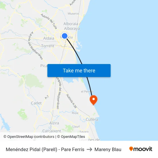 Menéndez Pidal (Parell) - Pare Ferrís to Mareny Blau map