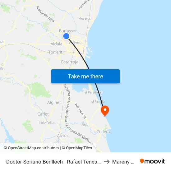 Doctor Soriano Benlloch - Rafael Tenes Escrich to Mareny Blau map