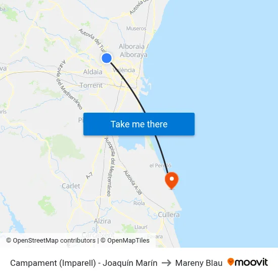 Campament (Imparell) - Joaquín Marín to Mareny Blau map