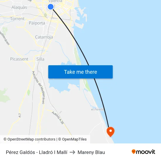 Pérez Galdós - Lladró I Mallí to Mareny Blau map
