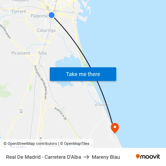 Real De Madrid - Carretera D'Alba to Mareny Blau map