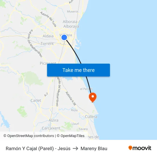 Ramón Y Cajal (Parell) - Jesús to Mareny Blau map