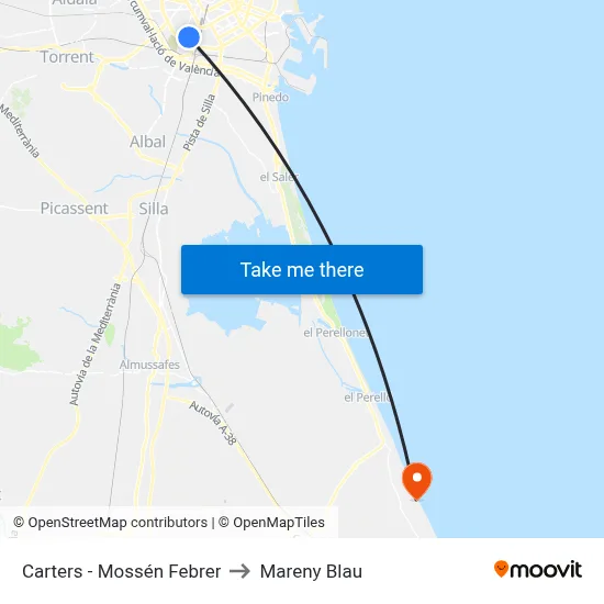 Carters - Mossén Febrer to Mareny Blau map