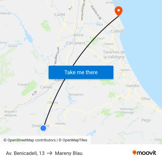 Av. Benicadell, 13 to Mareny Blau map