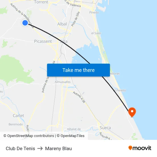 Club De Tenis to Mareny Blau map