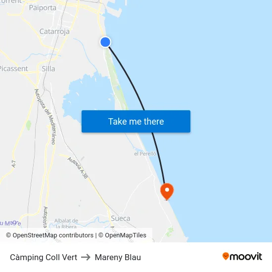 Càmping Coll Vert to Mareny Blau map