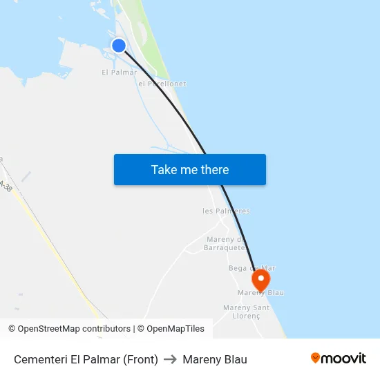Cementeri El Palmar (Front) to Mareny Blau map
