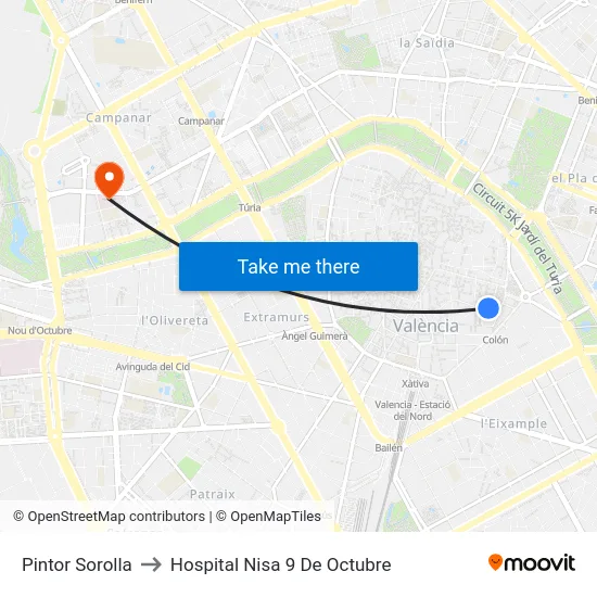 Pintor Sorolla to Hospital Nisa 9 De Octubre map