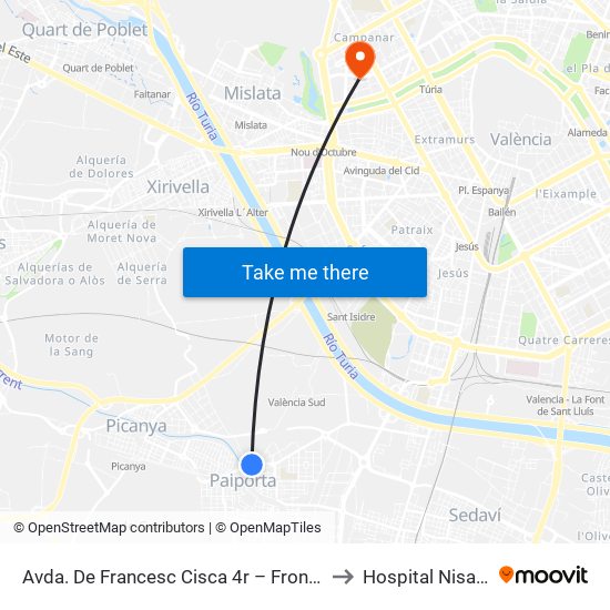 Avda. De Francesc Cisca 4r – Front Metro De Paiporta [Paiporta] to Hospital Nisa 9 De Octubre map