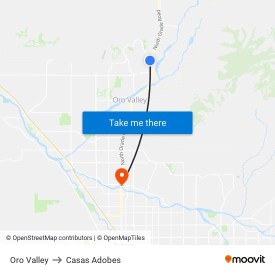 Oro Valley to Casas Adobes map