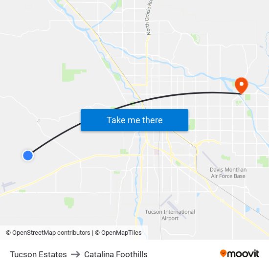 Tucson Estates to Catalina Foothills map