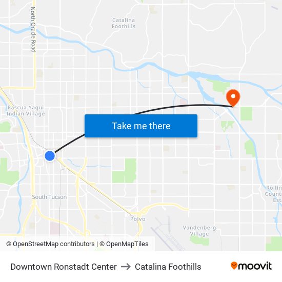 Downtown Ronstadt Center to Catalina Foothills map