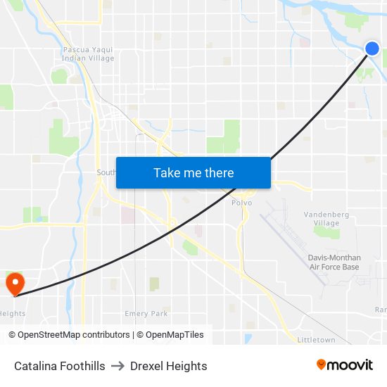 Catalina Foothills to Drexel Heights map