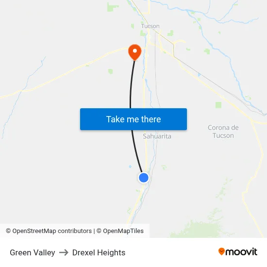 Green Valley to Drexel Heights map