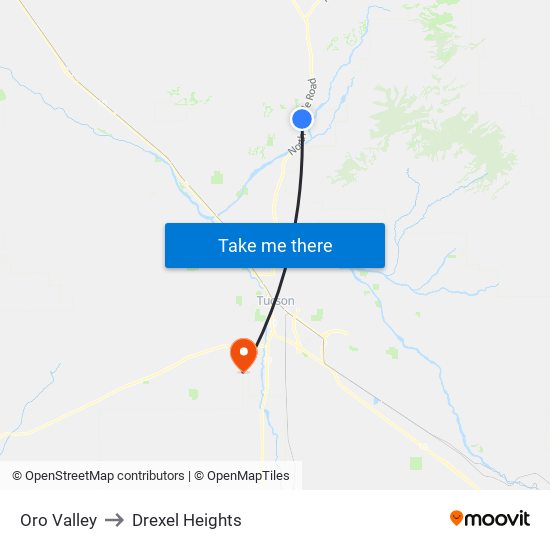 Oro Valley to Drexel Heights map