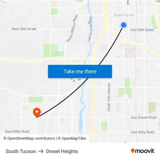 South Tucson to Drexel Heights map