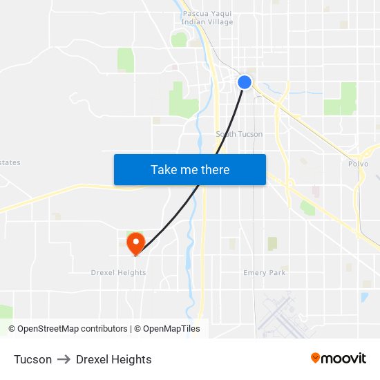 Tucson to Drexel Heights map