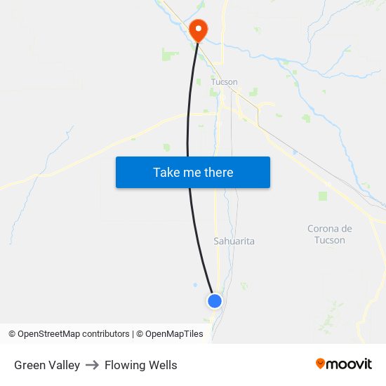 Green Valley to Flowing Wells map