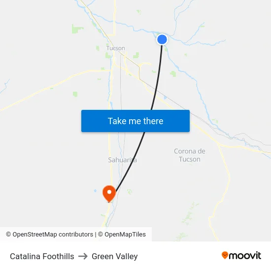 Catalina Foothills to Green Valley map