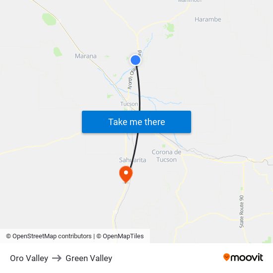 Oro Valley to Green Valley map