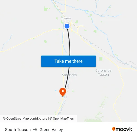 South Tucson to Green Valley map