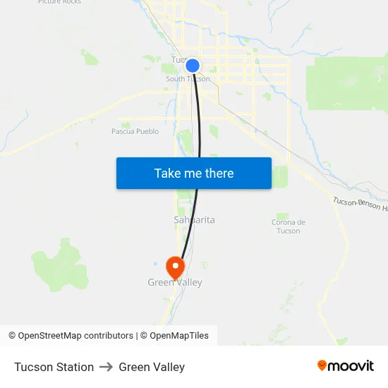 Tucson Station to Green Valley map