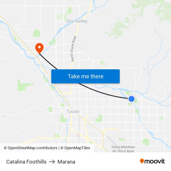 Catalina Foothills to Marana map