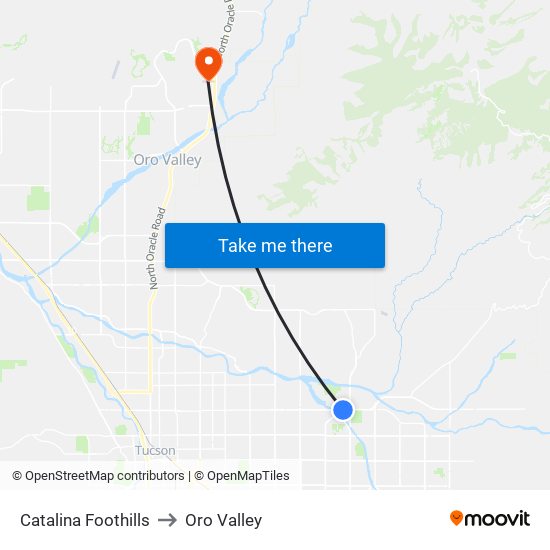 Catalina Foothills to Oro Valley map