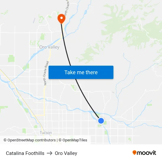 Catalina Foothills to Oro Valley map