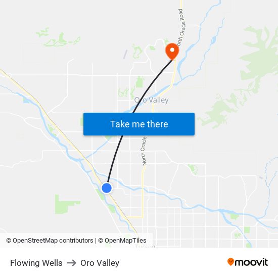 Flowing Wells to Oro Valley map