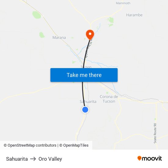 Sahuarita to Oro Valley map