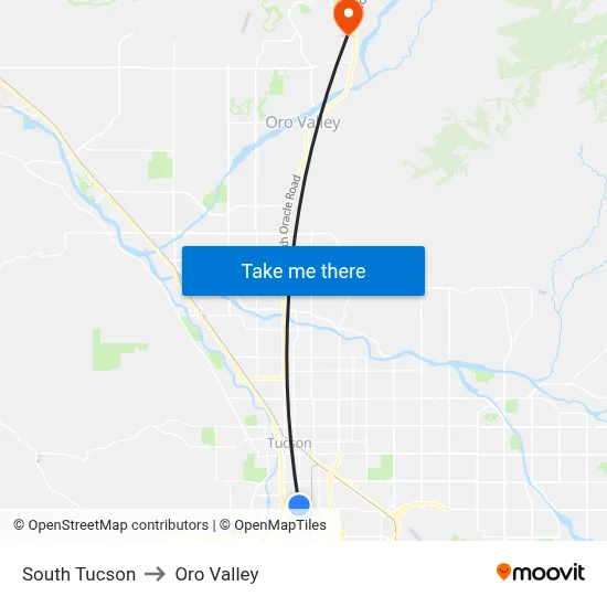 South Tucson to Oro Valley map