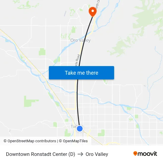 Downtown Ronstadt Center (D) to Oro Valley map