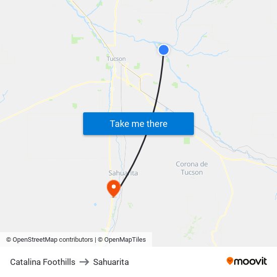 Catalina Foothills to Sahuarita map