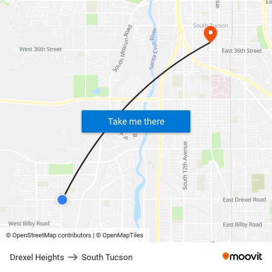 Drexel Heights to South Tucson map