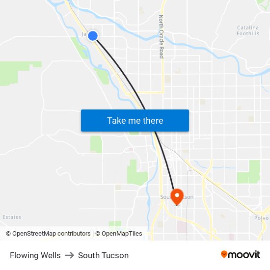 Flowing Wells to South Tucson map