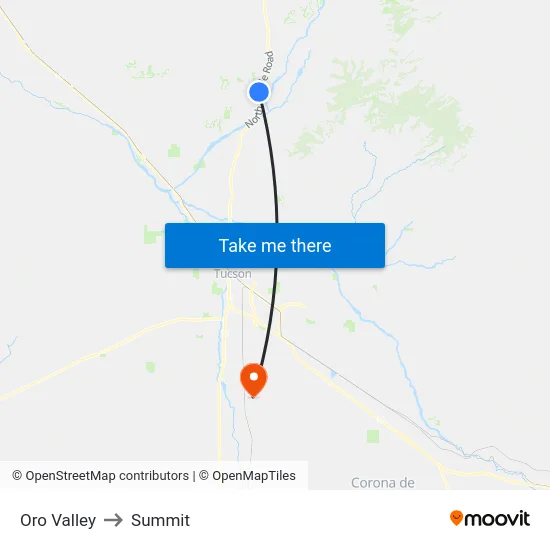 Oro Valley to Summit map