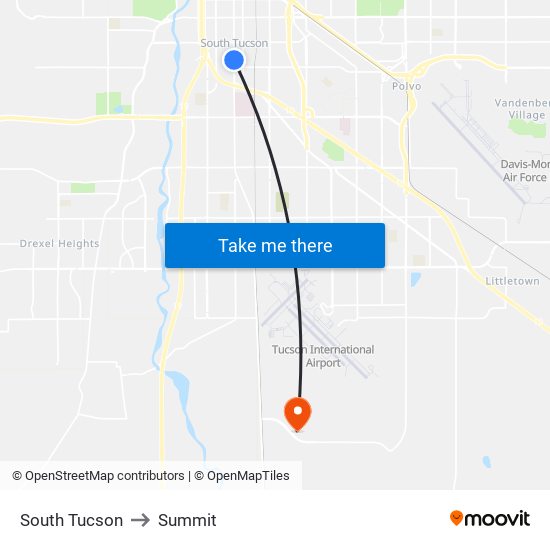 South Tucson to Summit map