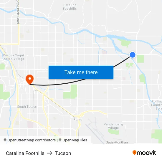 Catalina Foothills to Tucson map