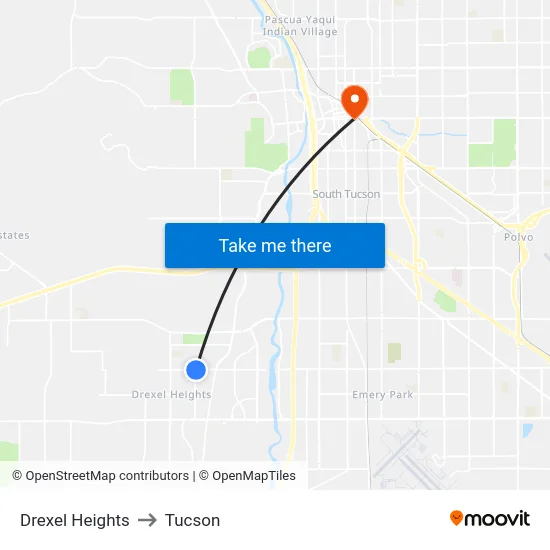 Drexel Heights to Tucson map