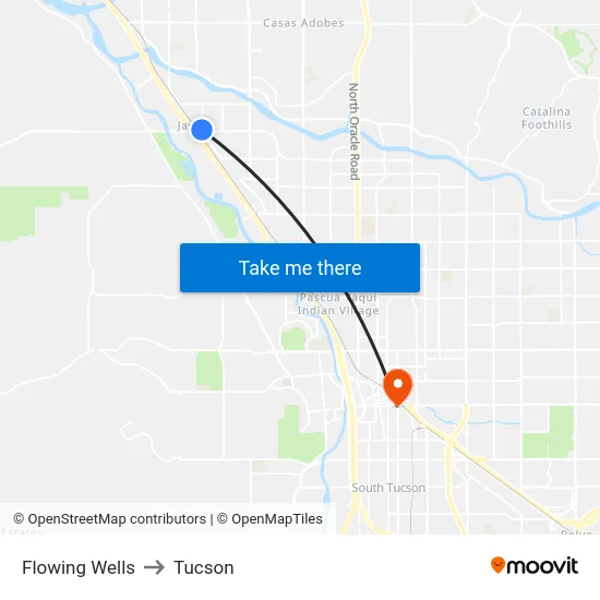 Flowing Wells to Tucson map