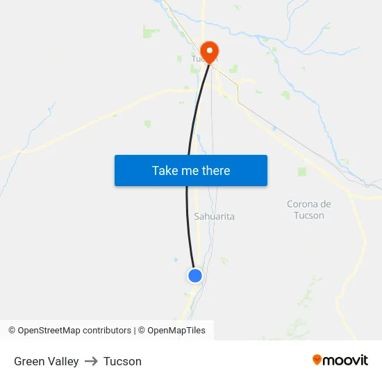 Green Valley to Tucson map