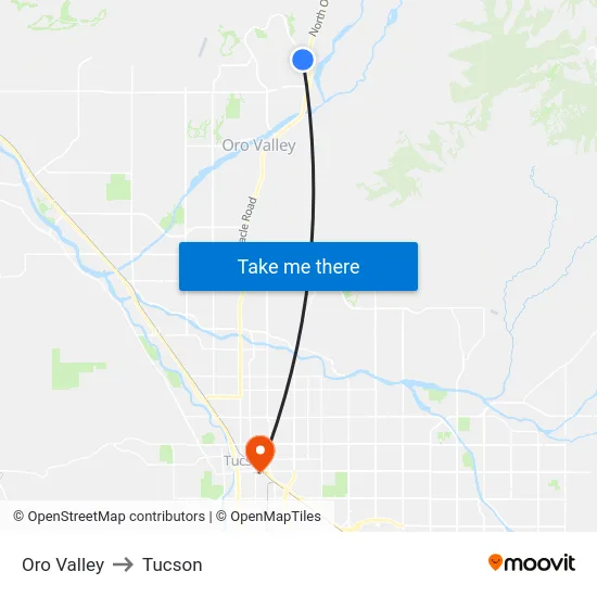 Oro Valley to Tucson map